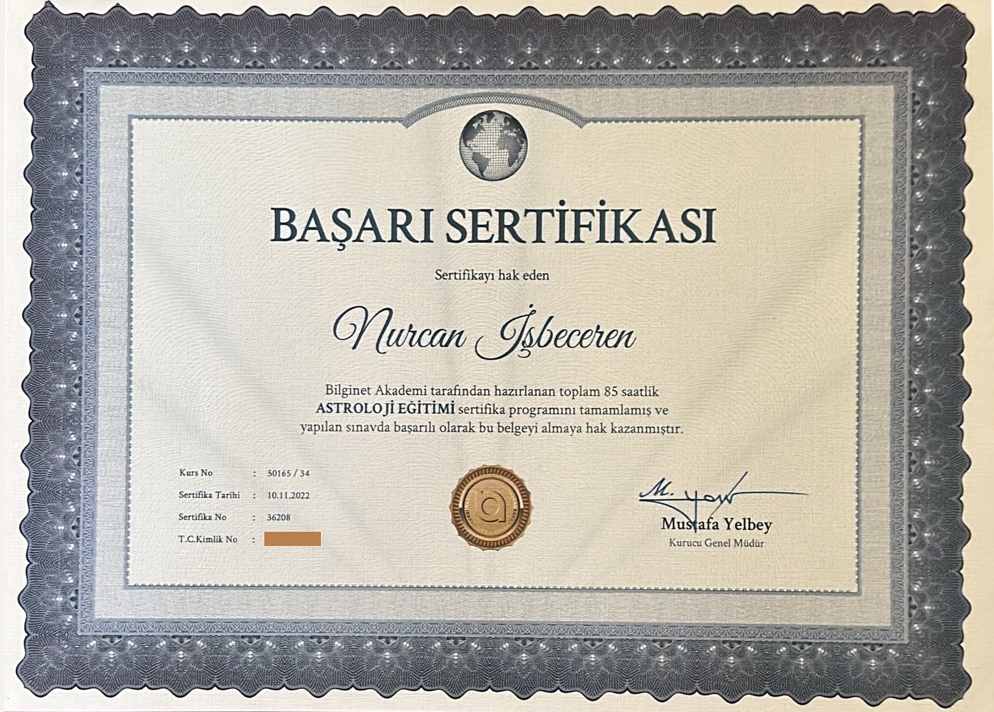 Astroloji Eğitimi — Başarı Sertifikası — Bilginet Akademi