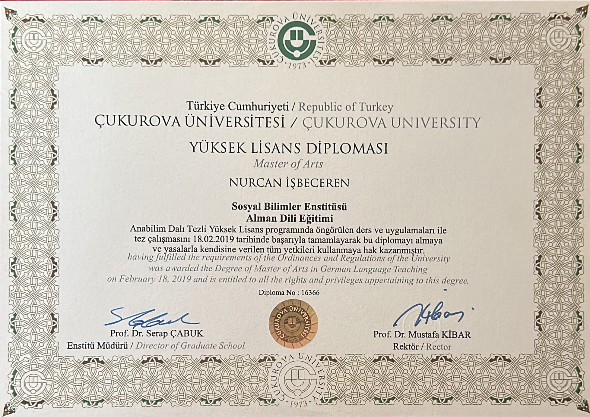 Alman Dili Eğitimi — Yüksek Lisans — Çukurova Üniversitesi