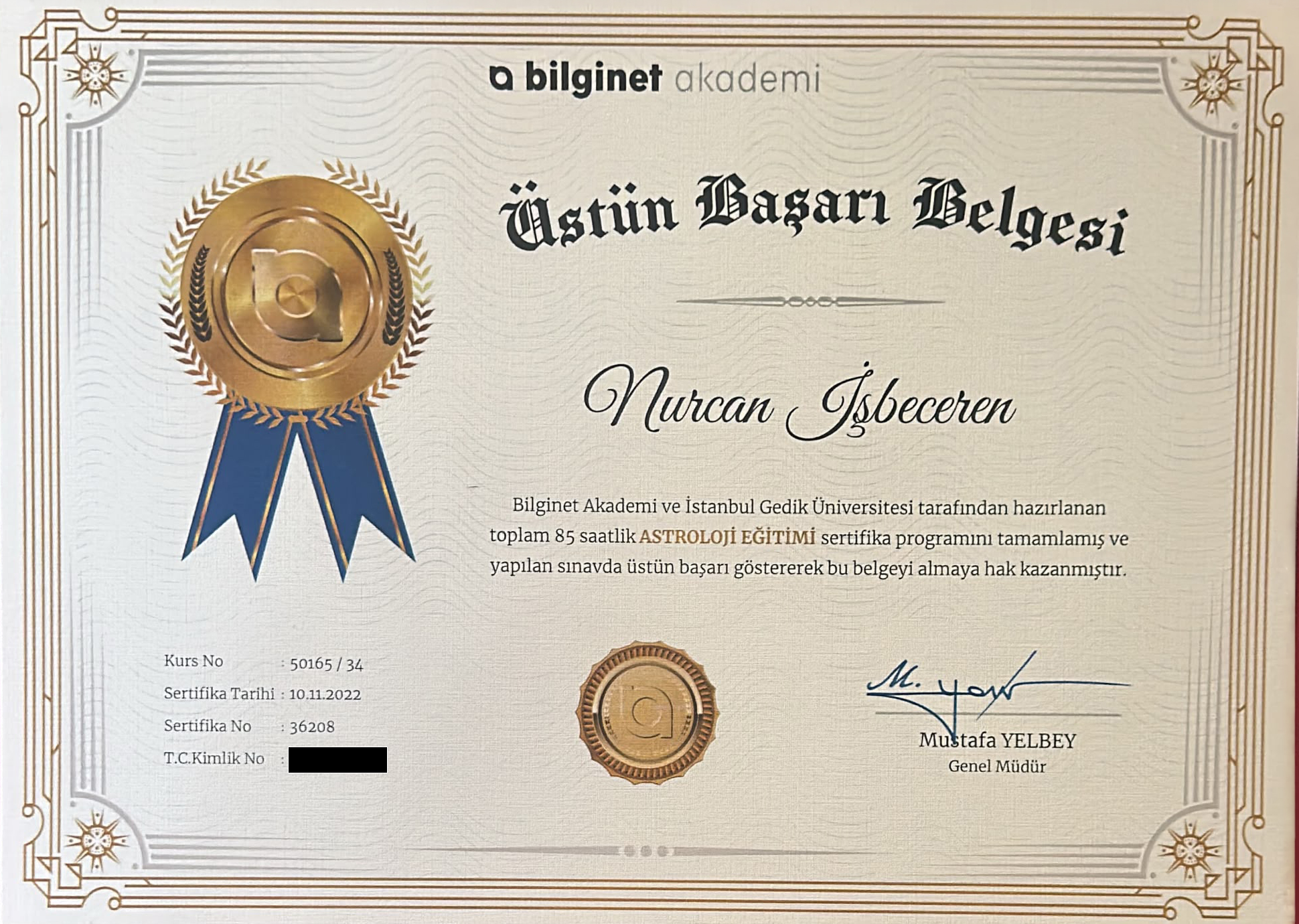Astroloji Eğitimi — Üstün Başarı — Bilginet Akademi · İstanbul Gedik Üniversitesi